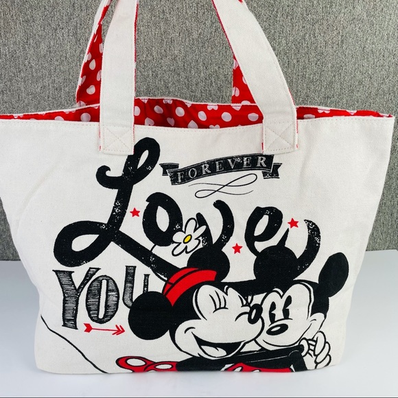COPY - Disney Store Mickey and Minnie Mouse ''Love'' Canvas Beach Weekend Tote … - Picture 4 of 11